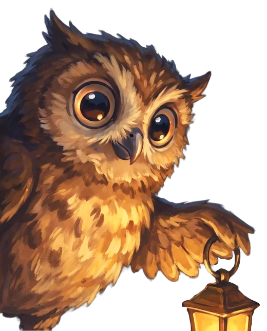 Plume, la petite chouette de Hibou, sa lanterne à la patte
